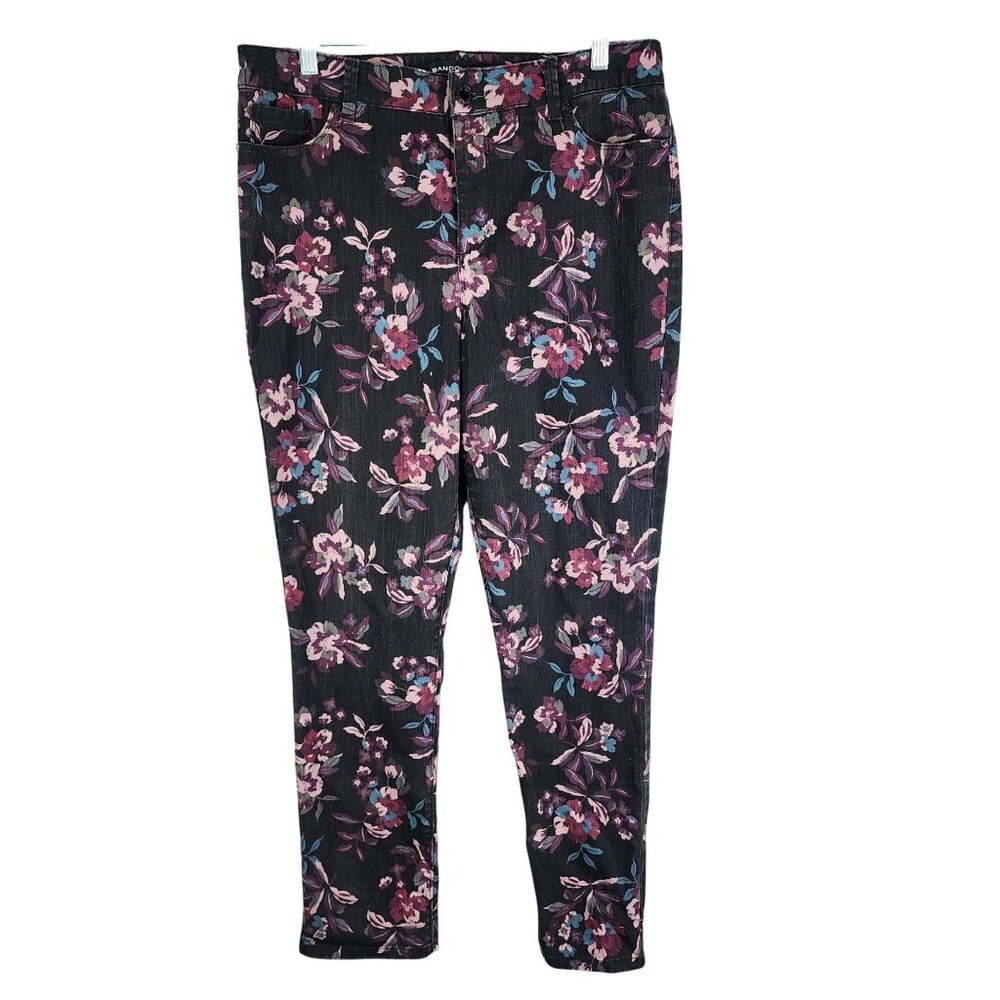 Womens Bandolino Black & Purple Floral Print Amy Pants Hi Rise Size 12